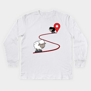 Black and white sheep map pin Kids Long Sleeve T-Shirt